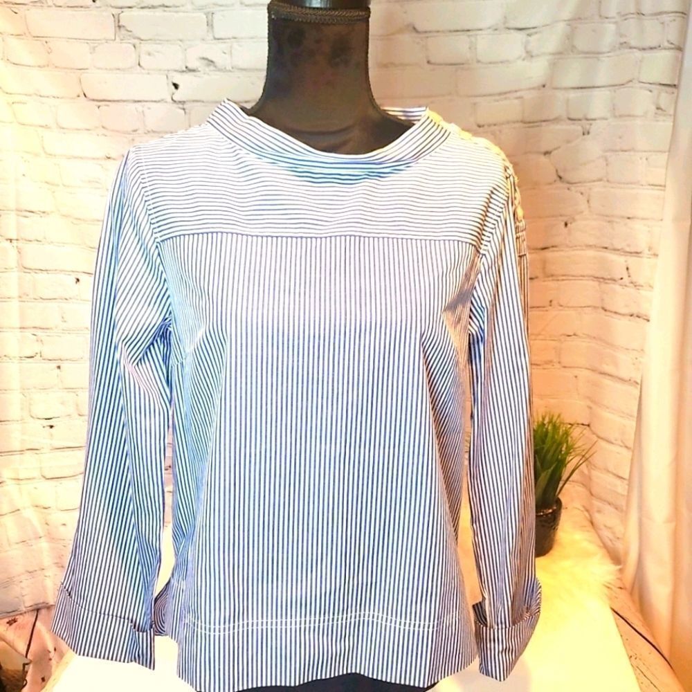 J. CREW Blue and White Boatneck Shirt Size…
